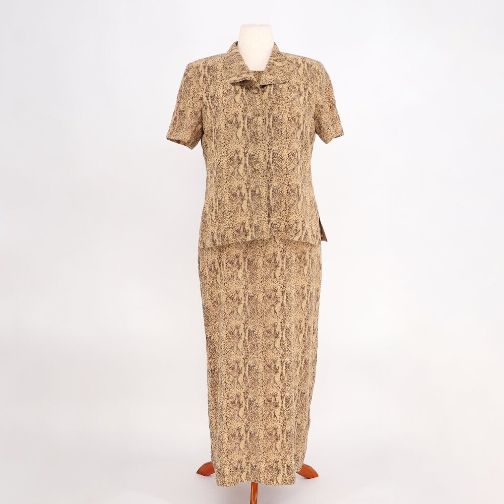 SPENSER JEREMY 2-Piece 100% Silk Snake Print Maxi Dress & Shirt Top Size 12